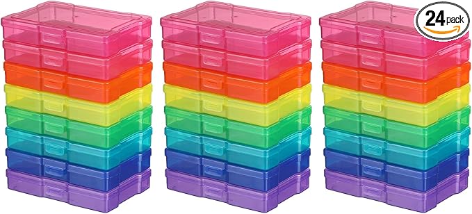 novelinks Transparent 4" x 6" Photo Storage Boxes - Photo Organizer Cases Photo Keeper Picture Storage Containers Box for Photos - 24 PACK (Multi-colored)
