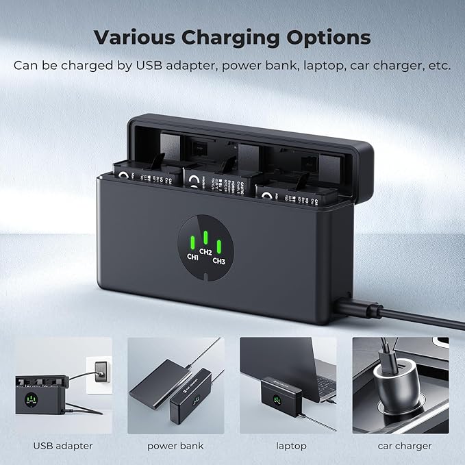 K&F CONCEPT OSMO 360 Battery Charger, 3-Slot Action 5 Pro Battery Charger Case Compatible with DJI OSMO Action 5 Pro, Action 4, Action 3 Camera