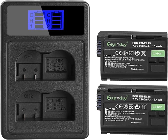EN-EL15 2-Pack Batteries and Charger Set for Nikon Z6 z6ii Z7 z7ii Z8 D750 D850 D7000 D7500 D7100 D7200 D500 D600 D610 D800 D810 D850 Camera 2200mAh