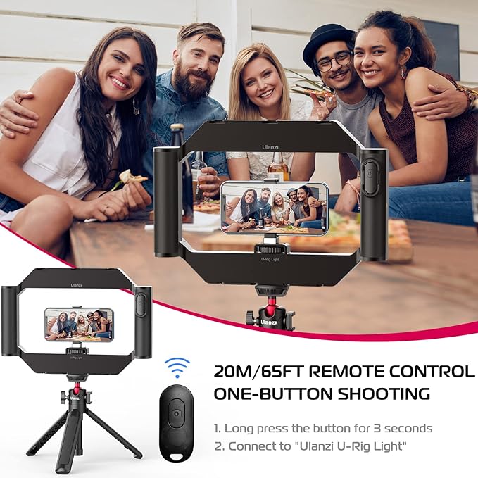 ULANZI MT-44 Extendable Phone Tripod, 59" Selfie Stick Vlog Stand with 2 in 1 Phone Clip, ULANZI Smartphone Video Rig with Light, U-Rig Light Cell Phone Handheld Stabilizer with Ring Light