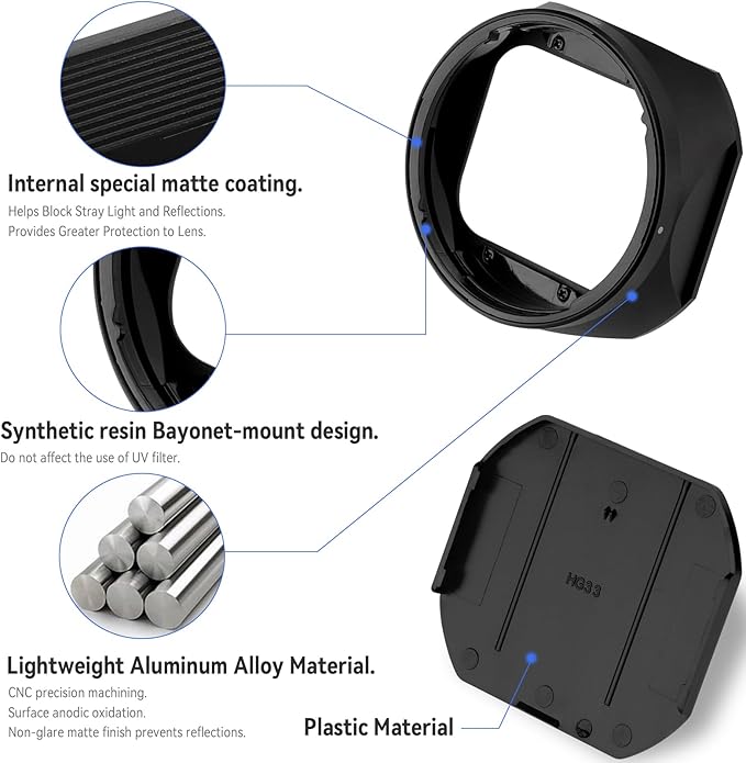 Square Metal Lens Hood for Fujifilm XF16-50mm F2.8-4.8 R LM WR for Fuji XF 33mm F1.4 R LM WR Lens for Fujinon XF 23mm F1.4 R LM WR Lens Hood,with Front Cap,Black