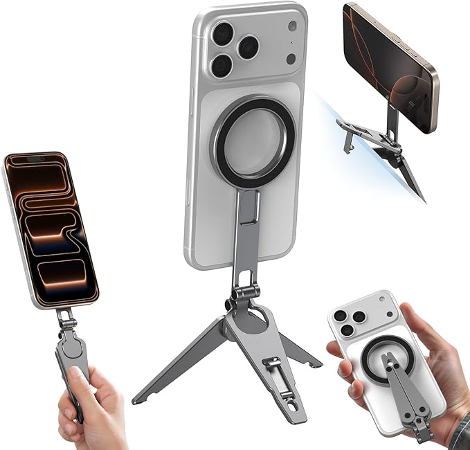 SMALLRIG Dual Magnetic Phone Tripod, Metal Cell Phone Mount Grip with 1/4" Threads, 270° Adjustable Phone Holder Mini Pocket Tripod for iPhone 17/16/15/14/13 Series -5649