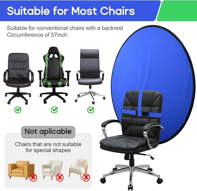 Portable Blue Green Screen Chair, 57 in Greenscreen Backdrop with Stand 2-in-1Double Sided Foldable Green Background, for Video Chats and Meetings, Photography, Photo Zoom, Streaming Games