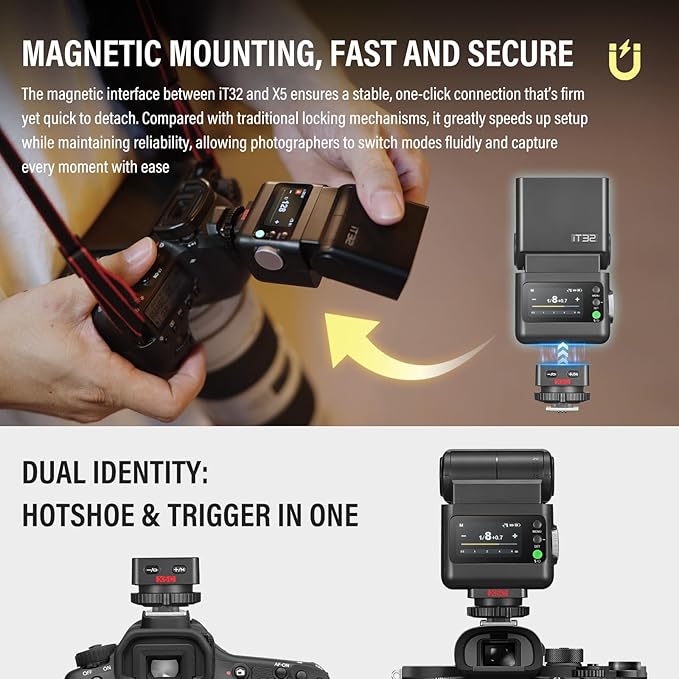 Godox IT32 TTL Camera Flash for Fujifilm with X5F Trigger & Diffuser kit,Magnetic Hotshoe & Trigger 2-in-1,2.4G Wireless,HSS 1/8000s,GN18,LED Modeling Lamp,Colorful Touch Screen,Rotatable Flash Head