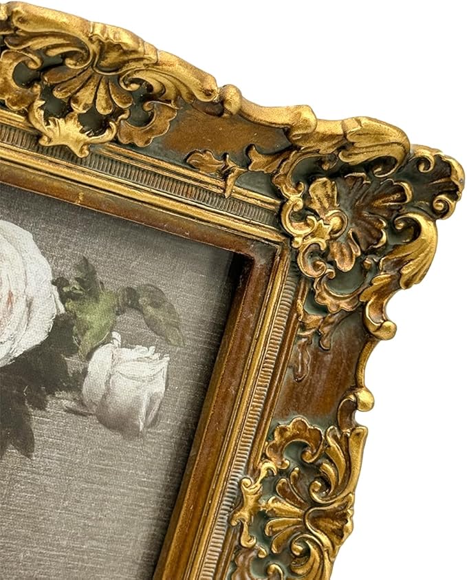 CISOO 4x4 Vintage Small Picture Frame, Antique Ornate Bronze Gold Square Photo Frame, for Table Top and Wall Display, Decorative Floral Design Retro Home Decor, Photo Gallery Art