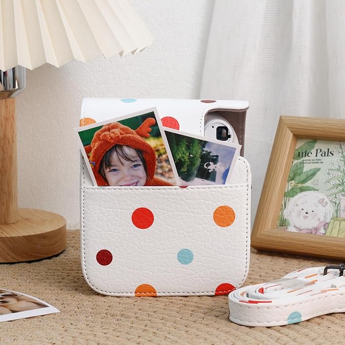 Frankmate Protective Case Compatible with Mini 12 Instant Film Camera with Accessory Pocket and Adjustable Strap (Polka Dots)
