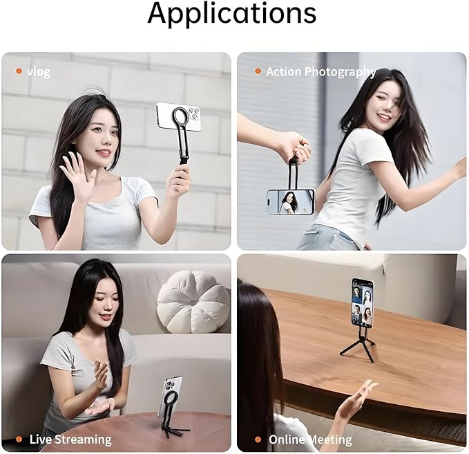 Aluminum Alloy Phone Tripod Carabiner-Mounted for iPhone, Portable Dual-Sided Magnetic Tripod Desk Mount Phone Handle Holder[Ultra-Light Only 0.22lb] Black