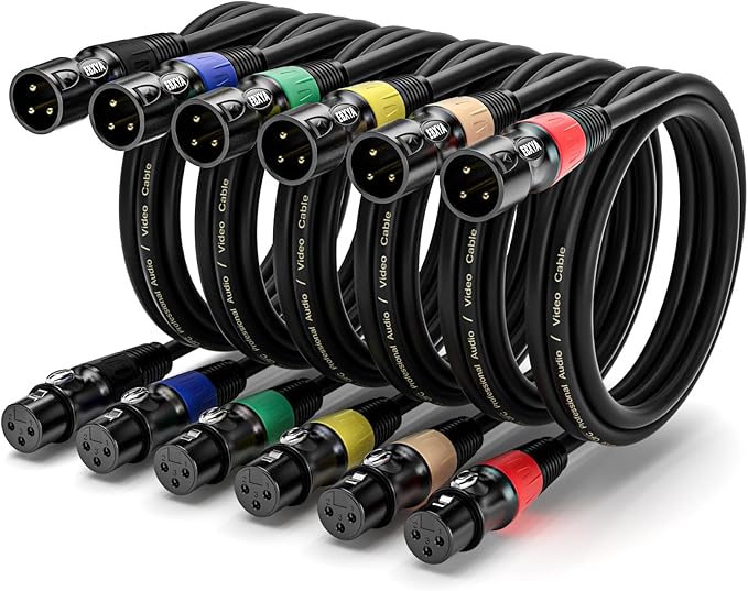 EBXYA XLR Cable 10 ft 6-Packs - Standard XLR Male to Female Microphone Cable with 3-Pin Balanced Shielded XLR Speaker Cable, Black