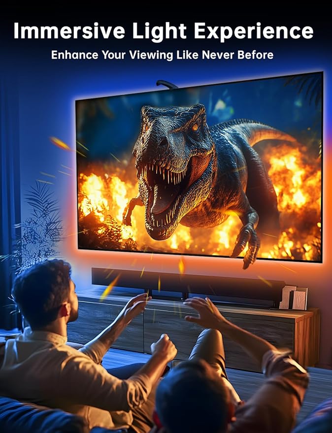 FFJ TV LED Backlight with Sensor, 14.7ft Cuttable RGB Lights That Change with TV for 55-65 Inch Screen and PC Monitor, Smart App Control, Game & Music Sync Color Changing Light