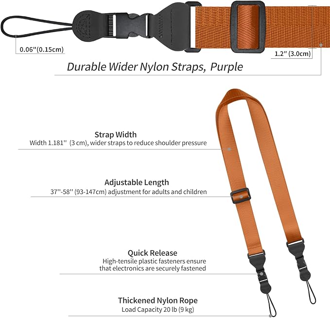 Adjustable Shoulder Strap, Nylon Camera Strap, Comfortable Neck Strap for iPad, Cellphone Tablet, Camera, Laptop, Binocular, Luggage Bag (Brown Universal Lanyard)