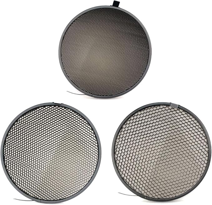 Fotoconic 7" Standard Reflector with 20, 40, 60 Degree Honeycomb Grid & Diffuser Sock for Bowens Mount Studio Strobe Flash Light
