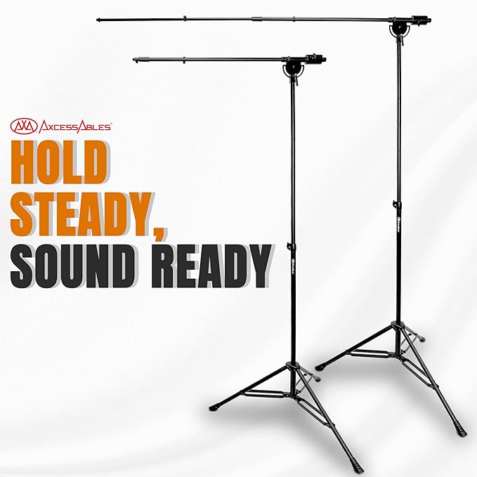 AxcessAbles AXCMB-T Heavy Duty Microphone Boom Stand with Weighted Tripod Base | 80.5-inch Height Overhead Mic Stand | 65.5-Inch Boom Arm Stand | Shotgun Video Mic Stand | All Metal Construction