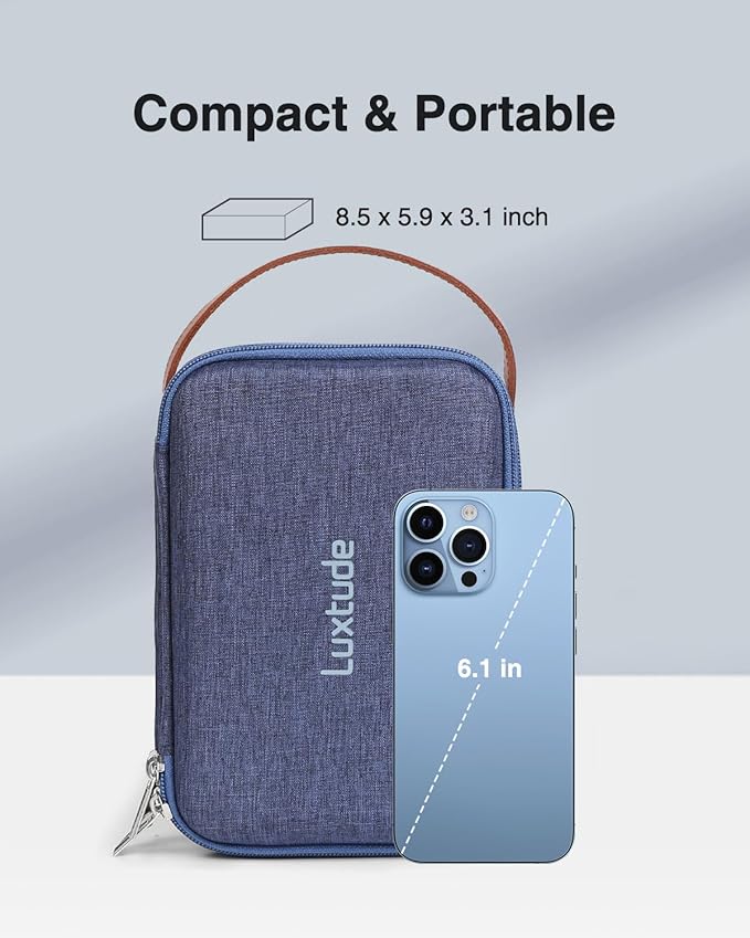 Luxtude Electronic Organizer Travel Case, Portable Tech Organizers, Hard Charger Organizer, Travel Cable Organizers, Tech Bag (Double-Layer, Blue, Medium)