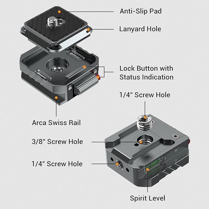 Leaplumin Camera Quick Release Plate Kit with Double Secure Safety Lock，Aluminium Quick Release Plate Arca QR Clamp with Quick Switch Auto Lock Design，Arca Type Quick Release Plate Kit with Leveler