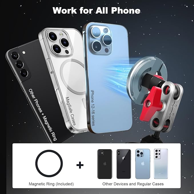 cametv Dual Magnetic Phone Holder with Dual Ball Head Magic Arm, Aluminum Gym Magnetic Phone Stand for Car/Gym/Tripod/Travel, Modular Car Phone Mount for iPhone Series/Magsafe Case (SY034)