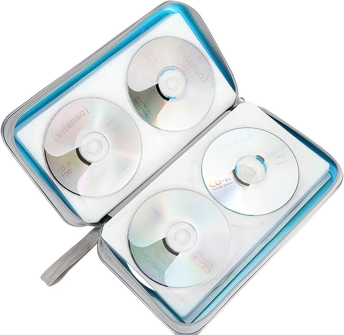 CD Case Holder, 80 Capacity CD/DVD Case Holders Wallet Hard Plastic CD DVD Disc Cases Storage Binder for Car Home Office Travel (Sky Blue)