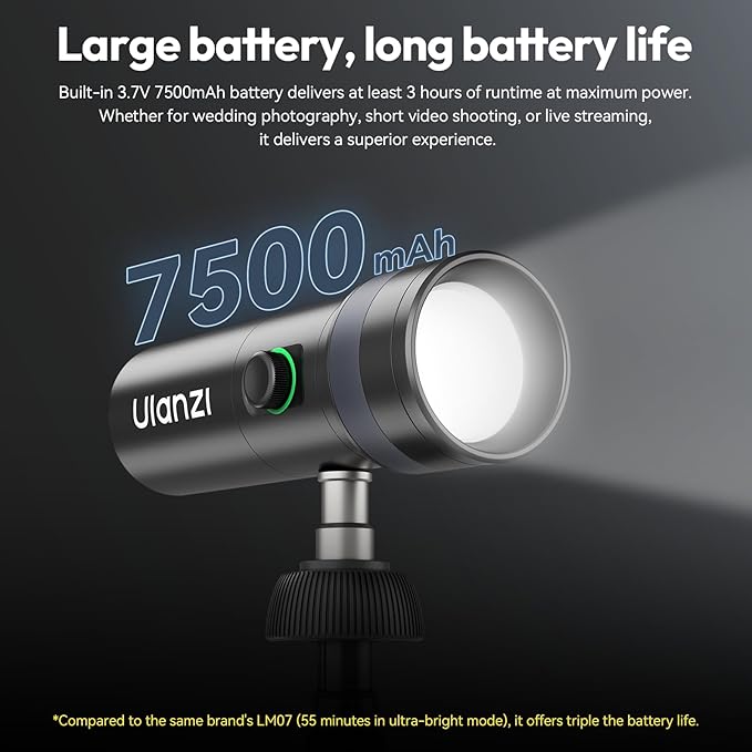 ULANZI LM01 Photography Flashlight RGB Video Light, 7500mAh Rechargeable Photography Flashlight with 20 Filters, 3H Max Runtime, 1200 Lux Output for Wedding, TikTok Videos, Cosplay, Content Creation