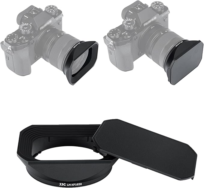 JJC Metal Square Lens Hood Shade for Fuji Fujifilm XF 16-50mm f/2.8-4.8 R LM WR Lens on Fujifilm X-T5 X-T50 XT5 XT50 Camera, for Fuji Fujinon XF 33mm F1.4 R LM WR, with Protective Hood Cap