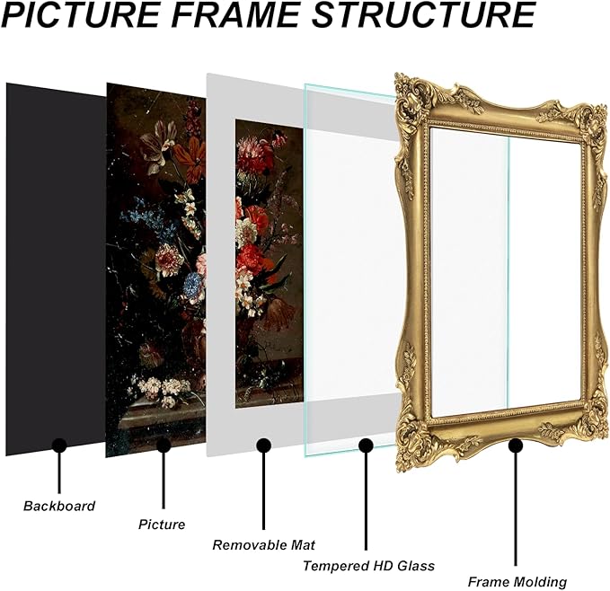 8x10 Vintage Picture Frame Gold, Ornate Baroque Gothic Victorian Frames with Mat for 5x7 or 8 x 10 Photos, Tabletop or Wall Display, Antique Home Decor Accent