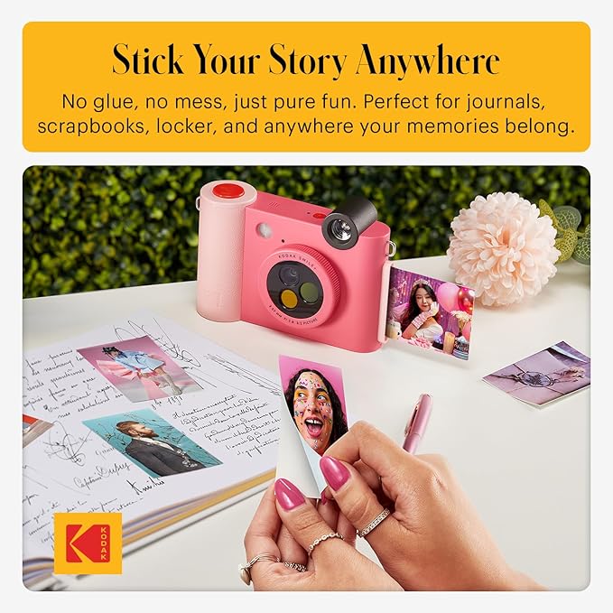 Kodak Smile+ 2-in-1 Digital Instant Print Camera & Wireless Bluetooth Photo Printer - 10MP, Special-Effect Rotating Lens, Zink 2x3” Sticky-Back Photos, Print via Fun App from Smart Devices - Fuchsia