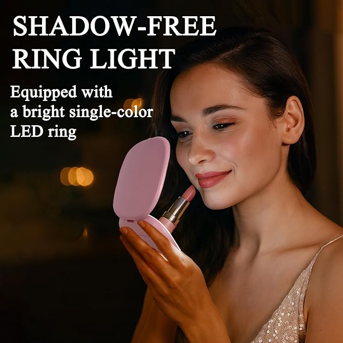 QUELIEN Compact Mirror LED Lighted Pocket Mirror for Women, 1X/3X Sleek Pink Mini Travel Compact Mirrors, Portable Compact Mirror with Light for Makeup, Purse, and On-The-Go Use