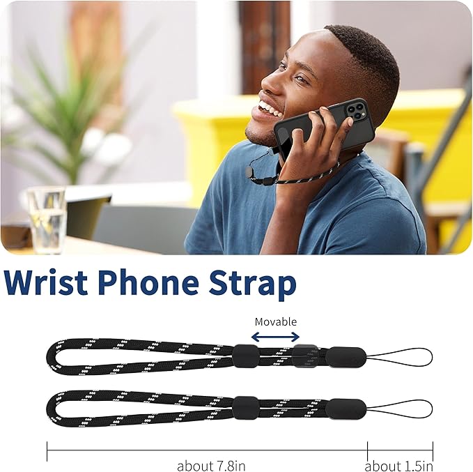 CACOE Phone Lanyard 2 Pcs-1 Pcs Adjustable Neck Strap, 1 Pcs Wrist Strap, 2 Pads, Universal Crossbody Multifuctional Cell Phone Lanyards Compatible with Most Smartphones(Black Silver)