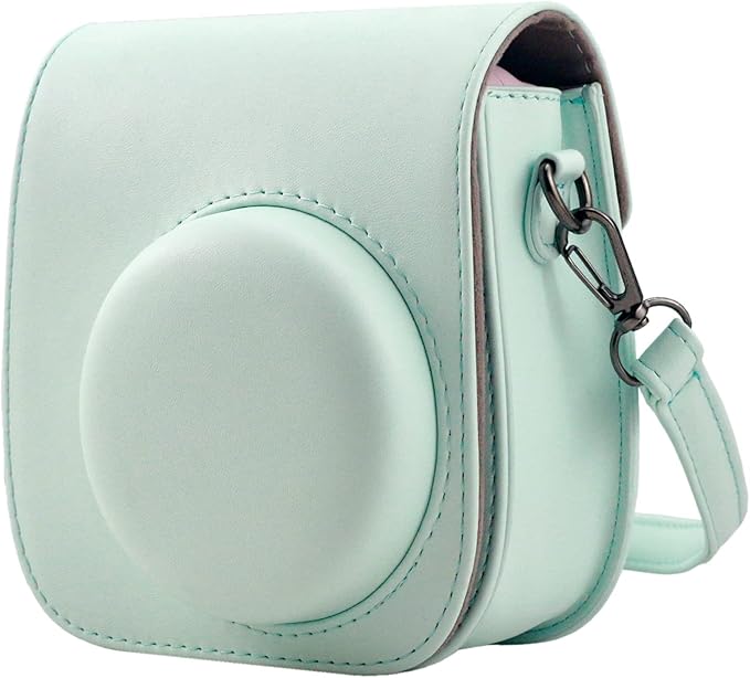Frankmate Protective Case Compatible with Fujifilm Instax Mini 12 11 9 8 Instant Film Camera with Pocket and Adjustable Strap (Light Green)