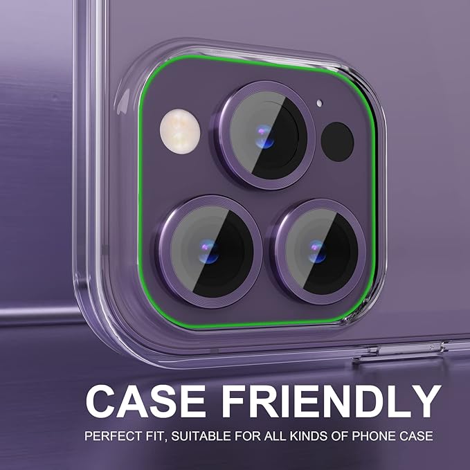 Choiche Compatible for iPhone 14 Pro/iPhone 14 Pro Max Camera Lens Protector, 9H Tempered Glass Camera Cover Screen Protector Metal Ring Decoration Accessories (Purple)