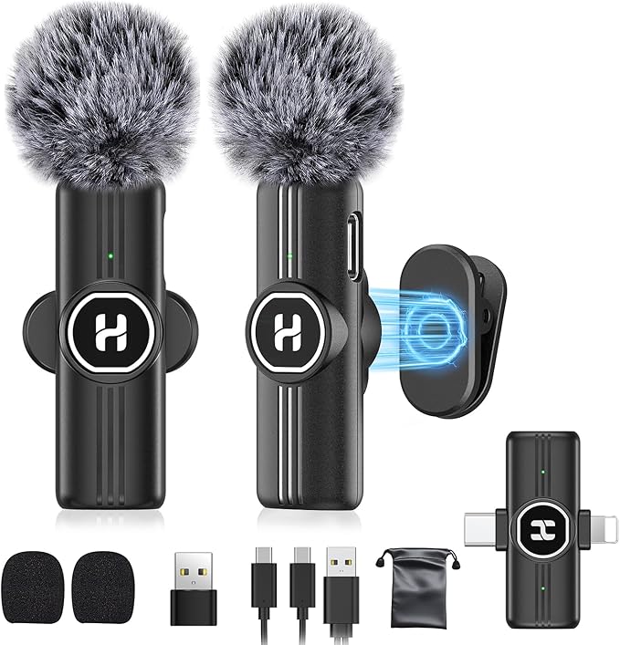 Mini Wireless Lavalier Microphone for iPhone, iPad, Android Phone - Noise Reduction Lapel USB C Bluetooth Mic for Recording, Clip on Omni Lav Mic for Video Recording, Tiktok, YouTube, Vlog