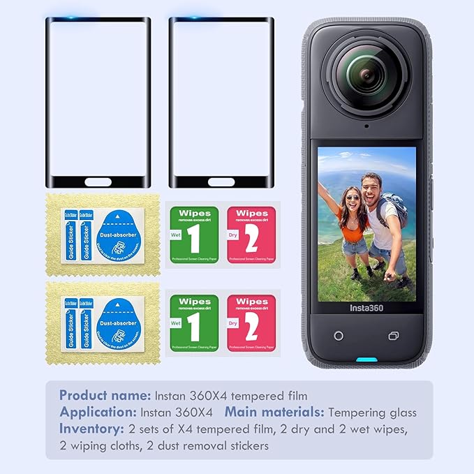 2 Pack Screen Protector Film for Insta360 X5/Insta360 X4,Tempered Glass LCD Display Film for Insta 360 X5/insta 360 X4 Accessories,Curved Edges for Seamless Fit,Ultra HD,9H Hardness,Scratch Resistant
