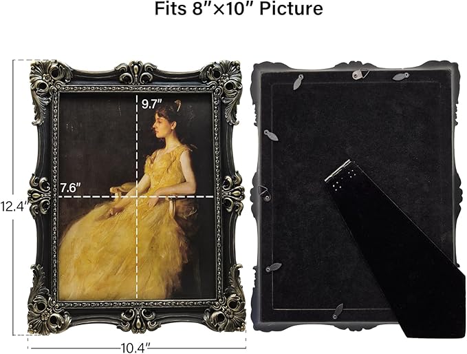 CISOO 8x10 Vintage Picture Frame Antique Ornate Black and Gold Photo Frame, for Table Top and Wall Display, Decorative Floral Design Retro Home Decor, Photo Gallery Art