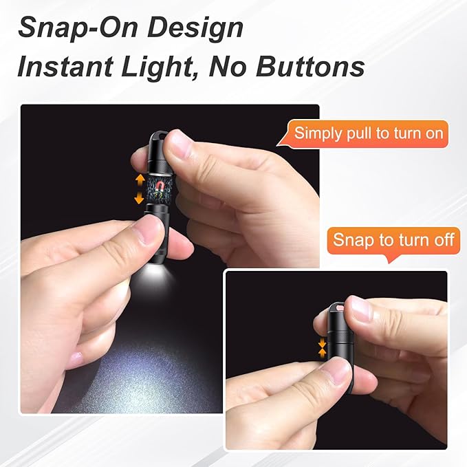 [2 Packs] EDC Mini Flashlights High Lumens LED Pocket Keychain Magnetic Activation Flashlight Type-C Rechargeable Small Flashlight Long Battery Life & Long Illumination Distance (2, Black)