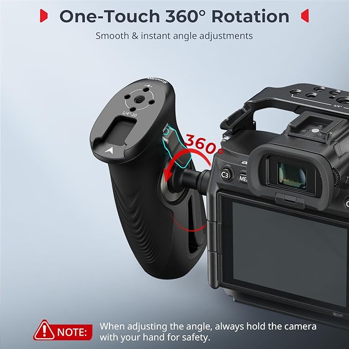 SMALLRIG Push-Button Rotating Side Handle with NATO Clamp, for Left and Right Hand, 360° Rotatable Side Handle with Anti-Slip Silicone, Max. Load 15Kg