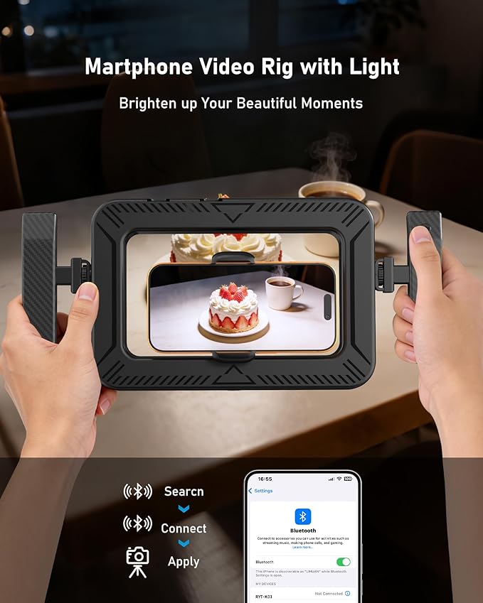 Smartphone Video Rig with LED Ring Light, Phone Light for Video Recording with Remote, Adjustable 2900K-7000K&CRI 95+, Handheld Ring Selfie Light Kit for YouTube TikTok Live Streaming Makeup Vlogging