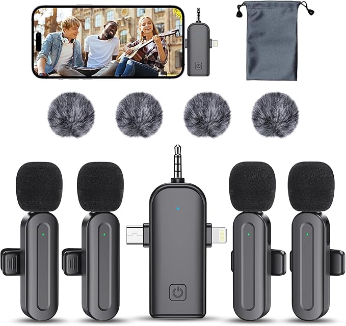 3 In 1 Mini Wireless Lavalier Microphone for Iphone: Bluetooth Lapel Mic For iPad Android Phone Camera Pc - Small Clip Microphones Crystal Clear Sound Quality for Recording Vlogging Live Streaming