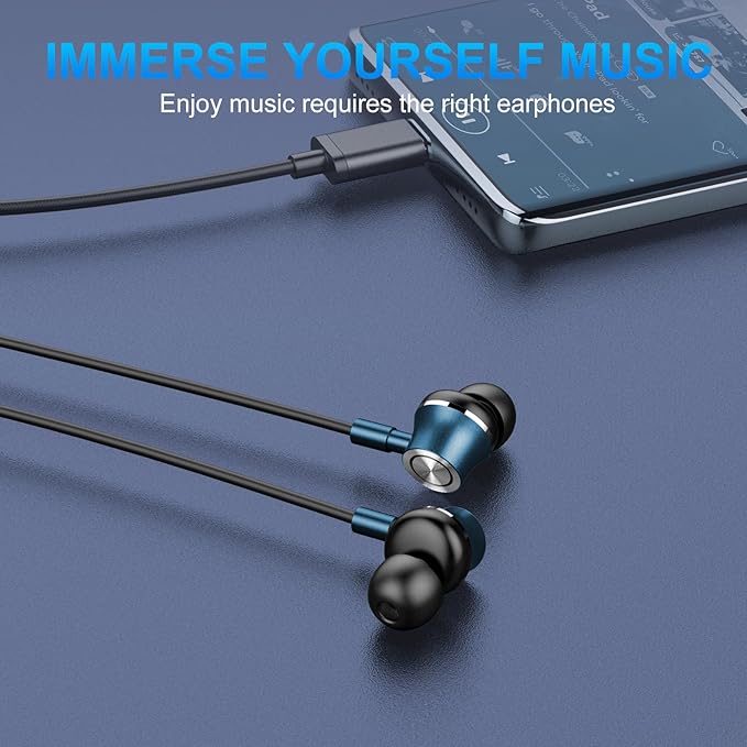 USB C Wired Earbuds, in Ear Earphones for Laptop PC with Microphone, Magnetic Noise Isolation Headset Compatible for iPhone 16 15 Pro Max Plus iPad Pro Samsung MacBook