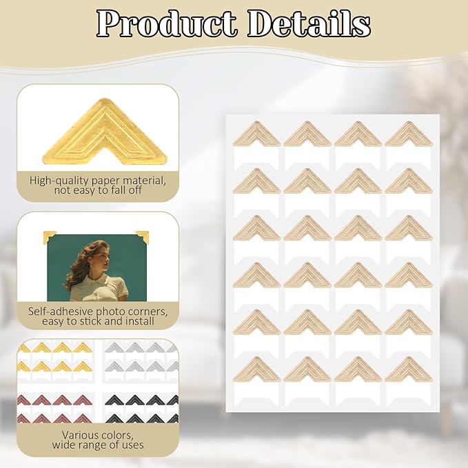 240 Pieces Photo Corner Stickers, Photo Corners for Scrapbooking Self-Adhesive Mounting Corners Photos Album Corner Protectors for DIY Scrapbook Album Journal