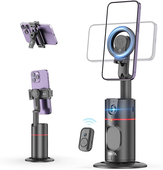 Auto Face Tracking Phone Holder, Magnetic Face Tracking Tripod 360 Rotation with Stand & Remote, Face Body Phone Tracking Tripod, No App, Smart Shooting Camera Mount for Live Video Recording Tiktok