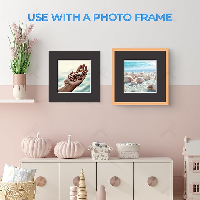Golden State Art, Acid Free, Pack of 5, 12x12 Black Picture Mats Mattes with White Core Bevel Cut for 8x8 Photo + Backing + Bags