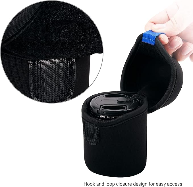 JJC Water Resistant Neoprene Camera Lens Pouch Case, Fold-Over Lens Bag for Mirrorless Lenses Up to 2.6 x 3.1(D X H) for Canon RF 50mm f/1.8, Sony FE 55mm f/1.8, Sigma 56mm f/1.4 etc.
