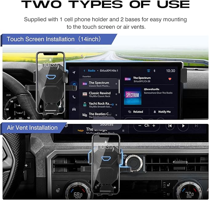 Car Phone Holder for 2024 2025 Toyota Tacoma Accessories ONLY for 14-inch Screen Tacoma Phone Mount 360° Rotation Tacoma Cell Phone Holder Hands-Free Ultra Stable