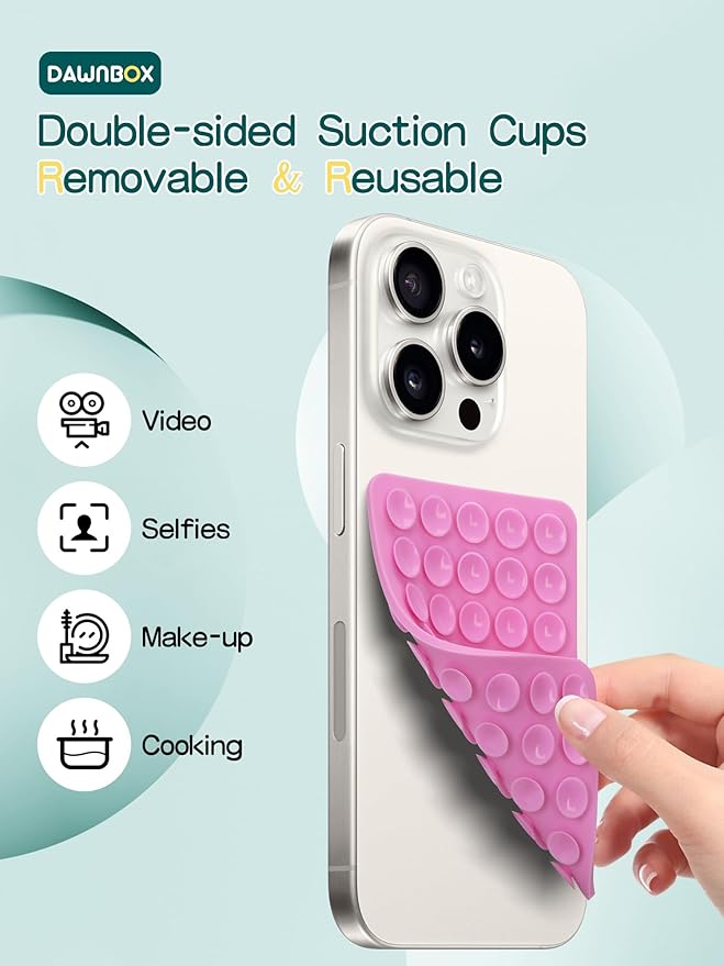 Silicone Suction Phone Case Replacement for Octobuddy, Non Slip Suction Cup PhoneMount Holder for Selfies and Videos,Silicon Adhesive Phone Stand Sticky for iPhone and Android (2Pcs Pink)