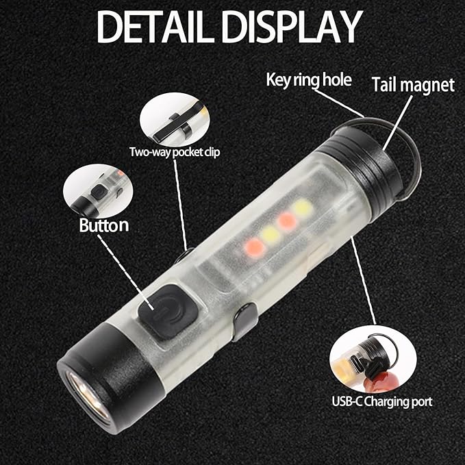 3 Pack Rechargeable Keychain Flashlight, 300 Lumens USB C Rechargeable EDC Flashlights, Portable Small Mini Tiny Led Flashlight with Pocket Clip for Camping, Hiking, Emergencies Travel