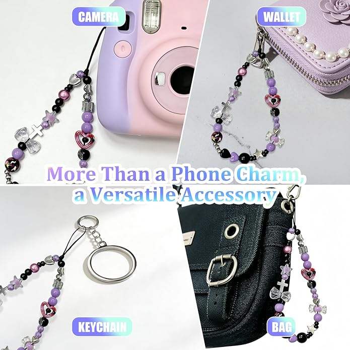 Beaded Camera Wrist Strap, Phone Wristlet Charm Lanyard, Cute Digital Camera Charm Lanyard,Strap Beaded Camera Chain for Phone Bag Keychain Accessories