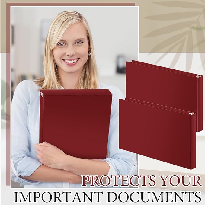 Humyoun 4 Pcs 11 x 17 Inch 3 Ring Binders 1.5 Inch Rings Heavy Duty View D Ring Binders Economy Holds 11" x 17" Paper for Artwork Blueprints, Office, Home, Work Places (Red)