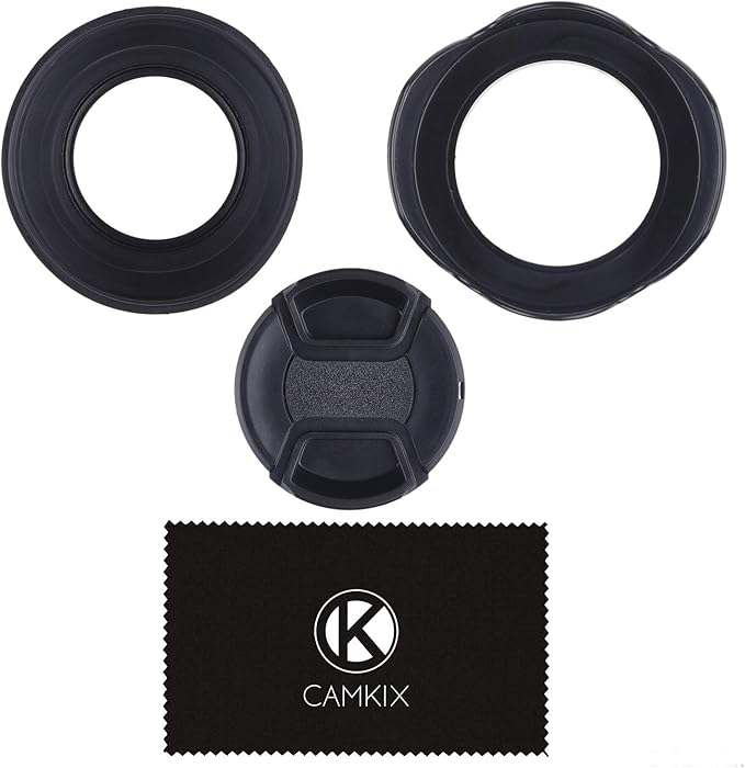 55mm Set of 2 Camera Lens Hoods and 1 Lens Cap - Rubber (Collapsible) + Tulip Flower - Sun Shade/Shield - Reduces Lens Flare and Glare - Blocks Excess Sunlight for Enhanced Photography and Video