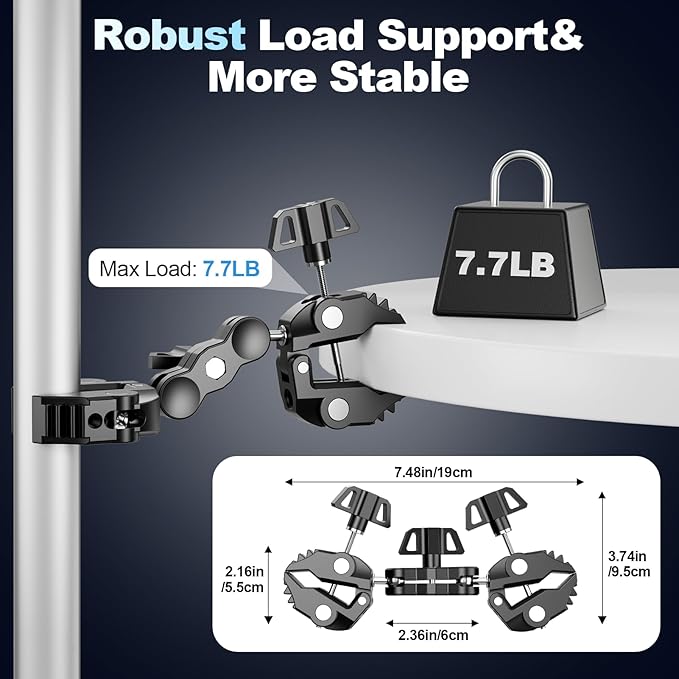 EMART Super Double Clamp Mount with Magic Arm, 360° Rotation Double Ball Head Umbrella Clamp, Perfect for Camera, Umbrella, Pole, Stand, Desk, Light, Motorcycle, Tripod, Chair, Crossbar, Flat Surface