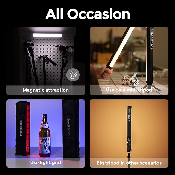 PHOTOOLEX RGB Tube Light, 5200mAh Magnetic Handheld Light Stick, 360°Full Color LED Video Lighting Wand, 2500K-9900K, 21 Scenes, CRI 96+, for Studio Photography Vlog Recording Streaming