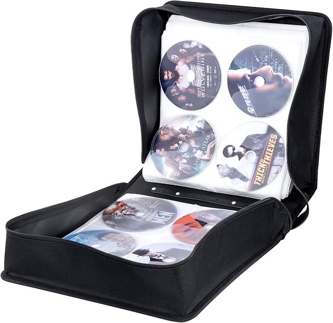 Siveit CD/DVD Binder, CD DVD Case Holder Binder 400 Capacity CD/DVD Wallet Storage Booklet Album Box (White Binder, Rose)