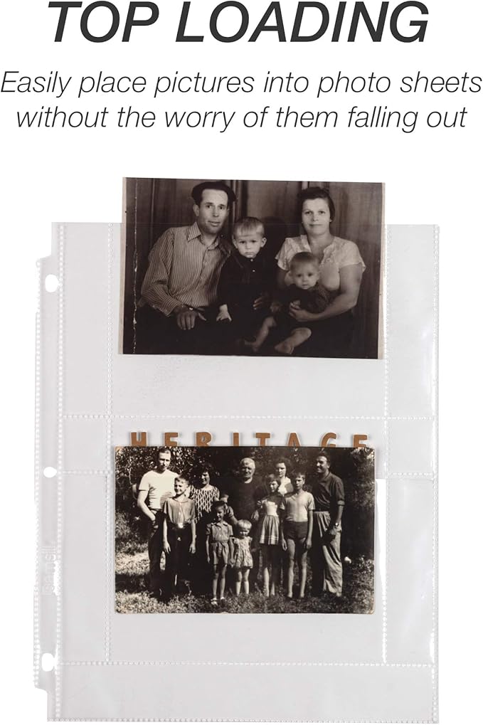 Samsill 4x6 Photo Pages for 3-Ring Binder 4x6, 25 Pack, Holds 100 Pictures, Each 2-Pocket Photo Pages Hold Four 4 x 6 Pictures, 4x6 Photo Pockets, 4x6 Photo Sheet Protector